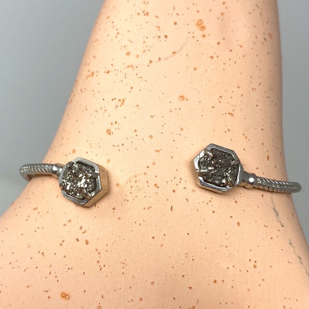 Gray Rhodium Silver Wire Cuff Bangle Bracelet